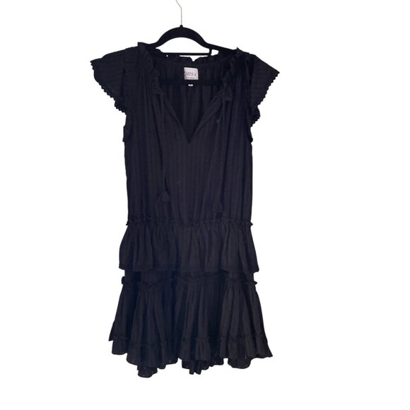 MISA Los Angeles "Lilian" Black Tiered Ruffle Mini Dress SZ M 100% Cotton - Picture 5 of 12